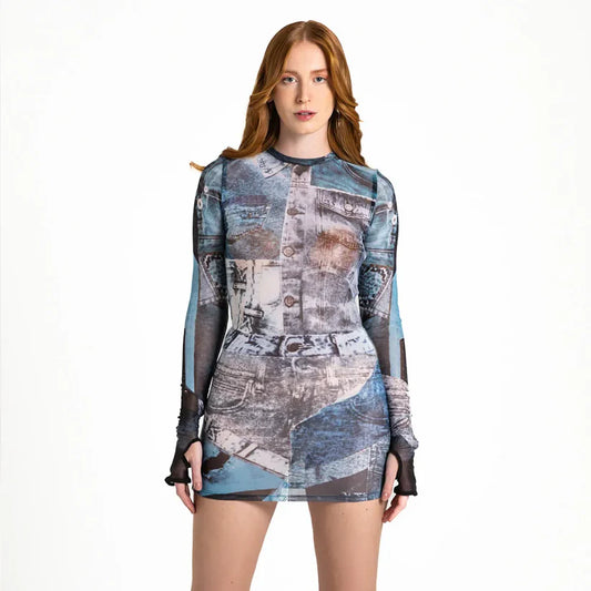 Blue Jeans Mesh Tulle Blouse