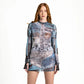 Blue Jeans Mesh Tulle Blouse