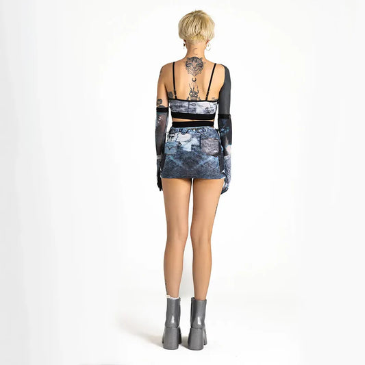 Blue Jeans Mesh Tulle Mini Skirt